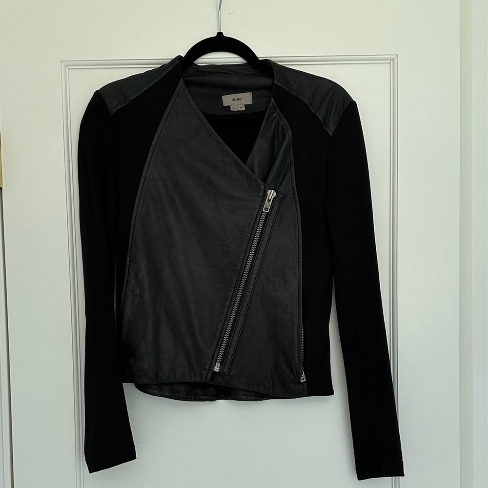 Helmut Black Leather Jacket with Asymmetrical Zip